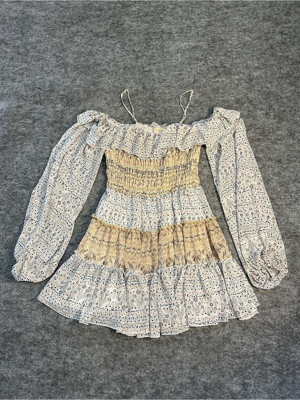 Choosy Floral Patchwork Cottagecore Long Sleeve MiniDress Size XS B24